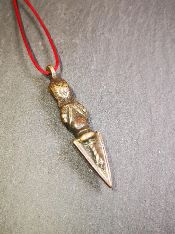 Gandhanra Antique Tibetan Amulet ,Vajrapani Phurba,Kila(Dorje Phurba) , Trantic Buddhism Ritual Implement Pendant,Made of Copper,2.6"