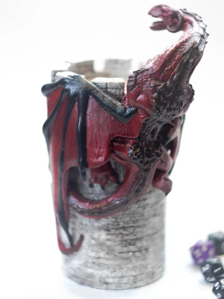 Dice Tower, Red Dragon Dice Tower, Dice Tray, Dice Roller, DND Board Game Accessories