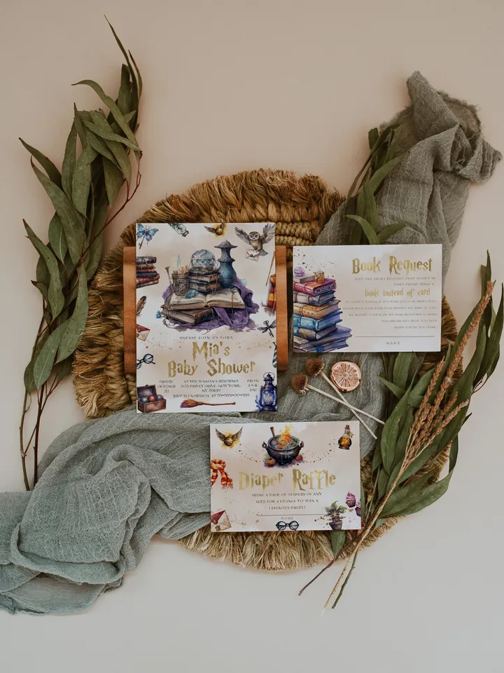DIY Wizarding World Baby Shower Set; Magic School Baby Shower Template; School of Wizard Baby Shower invitation template; wF55