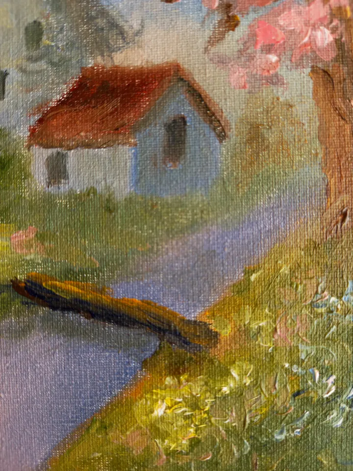 Windmill landscape original oil painting 10x15 cm in a frame