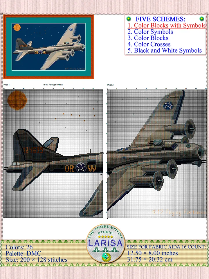 Flying Fortress Cross Stitch Pattern | Heavy Bomber B-17