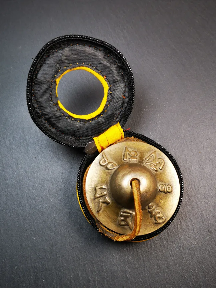 Gandhanra 6.5cm Tibetan Cymbals,Tingsha Bell,Buddhism Ritual Implement,Handmade in Nepal,Om Mani Padme Hum Mantra