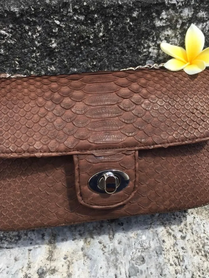 Brown Genuine Python Skin Crossbody Chain Bag | Bright Summer Bag | Elegant Women Bag | Chain Strap Crossbody Chocolate brow classy Purse