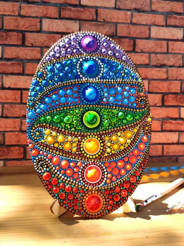 Chakras Dot Art Painting Acrylic on a Wood Panel