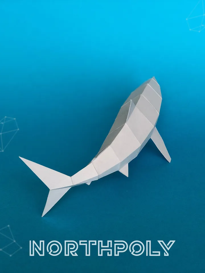 Shark Papercraft, Fish, Digital Template, PDF Download, Gurko, 3D Low Poly, Pepakura, DIY Origami Sculpture, Paper Decor, DIY Gift