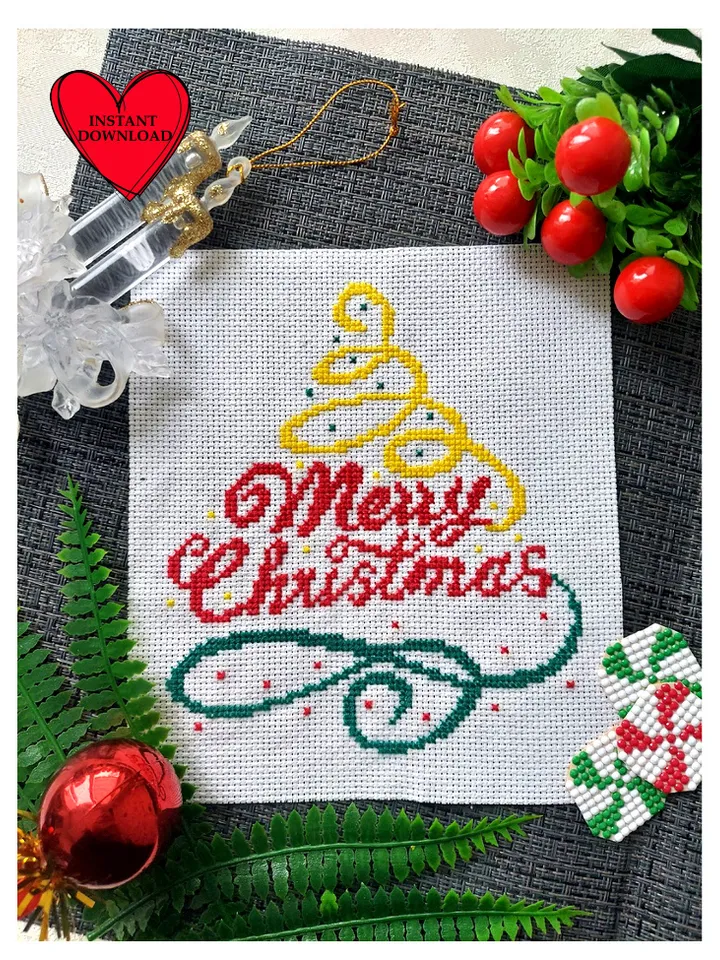 Merry Christmas lettering cross stitch pattern pdf