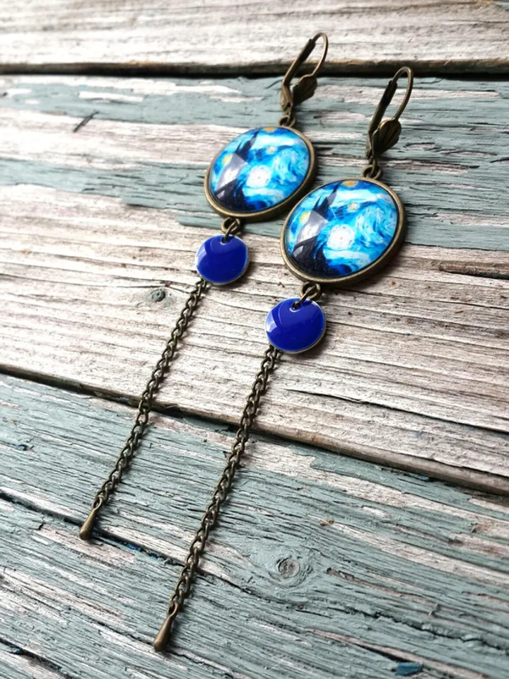 Van gogh earrings, Starry night earrings
