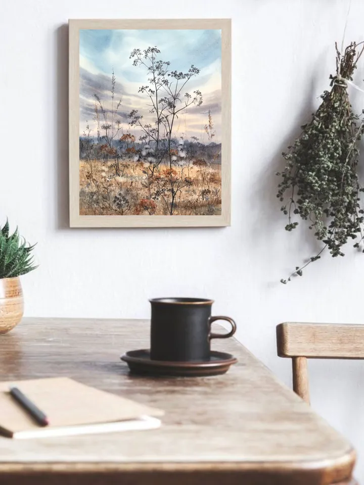 Meadow Original Watercolor Painting Field Landscape Wildflowers Art