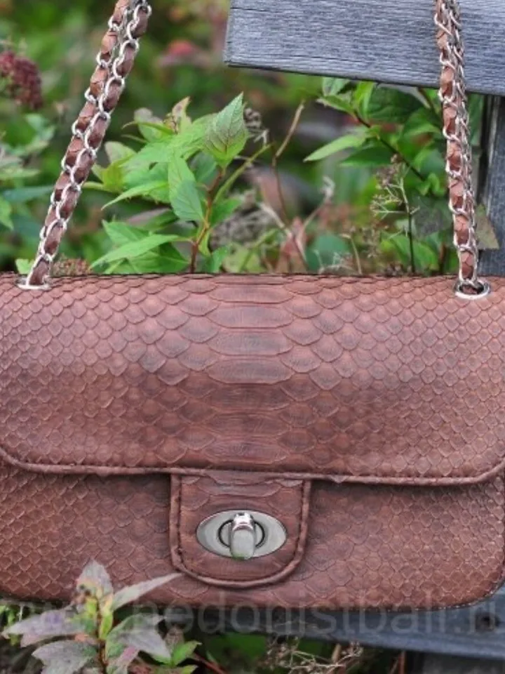 Brown Genuine Python Skin Crossbody Chain Bag | Bright Summer Bag | Elegant Women Bag | Chain Strap Crossbody Chocolate brow classy Purse