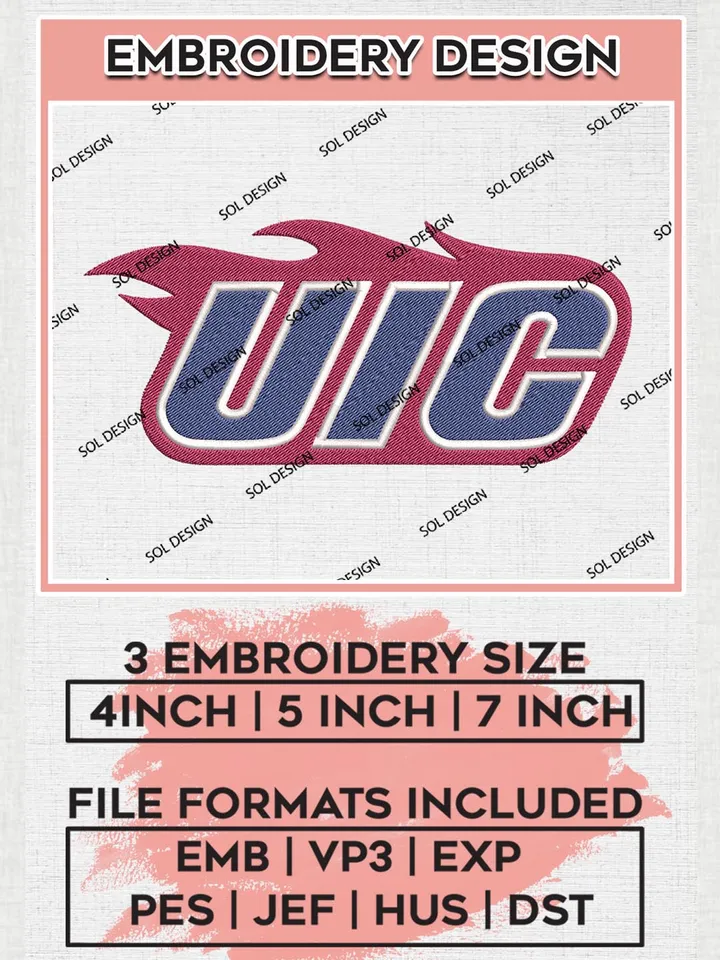NCAA UIC Flames Logo Machine Embroidery Design, NCAA UIC Flames Design Design files, NCAA Team Embroidery Designs, NCAA Machine Embroidery Designs, Digital Download