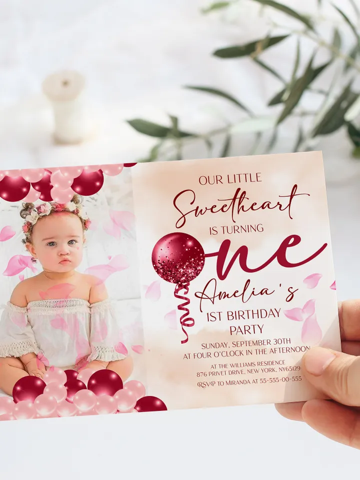 Valentine 1st Birthday Invitation Sweetheart 1st Birthday Sweet Treats Baby Birthday Invitation; Valentines Day Party