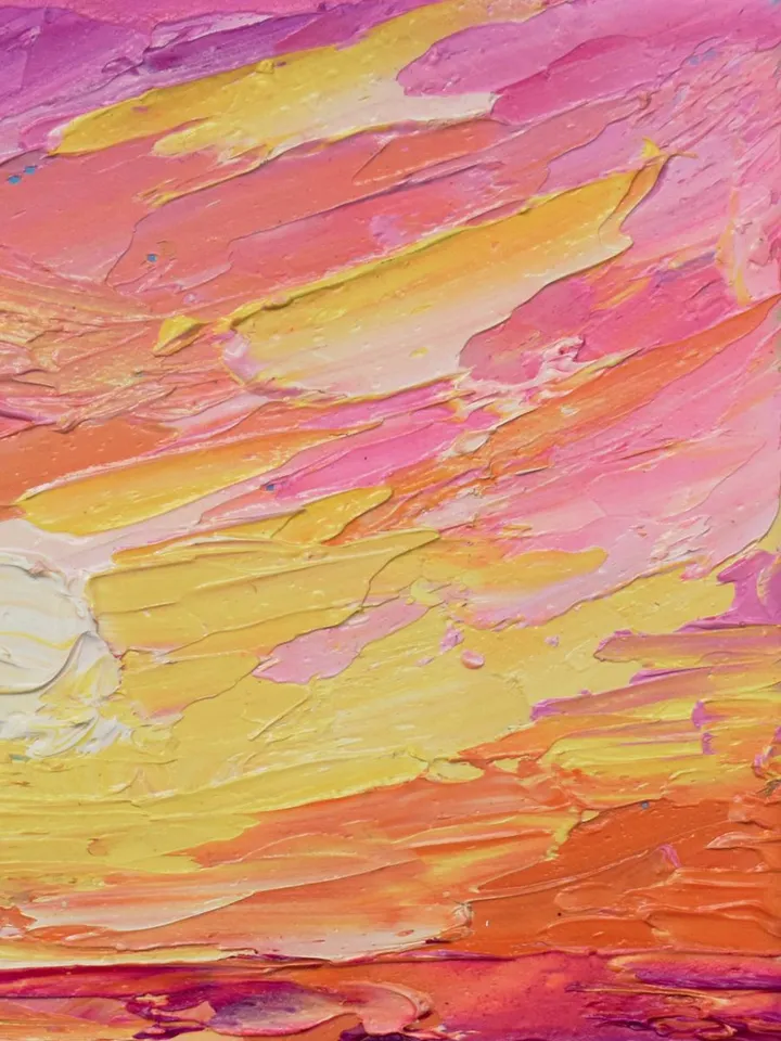 Abstract Seascape art Colorful Sunset small oil painting California coast original artwork 4 by 4 inch Beach art by Juliya JC