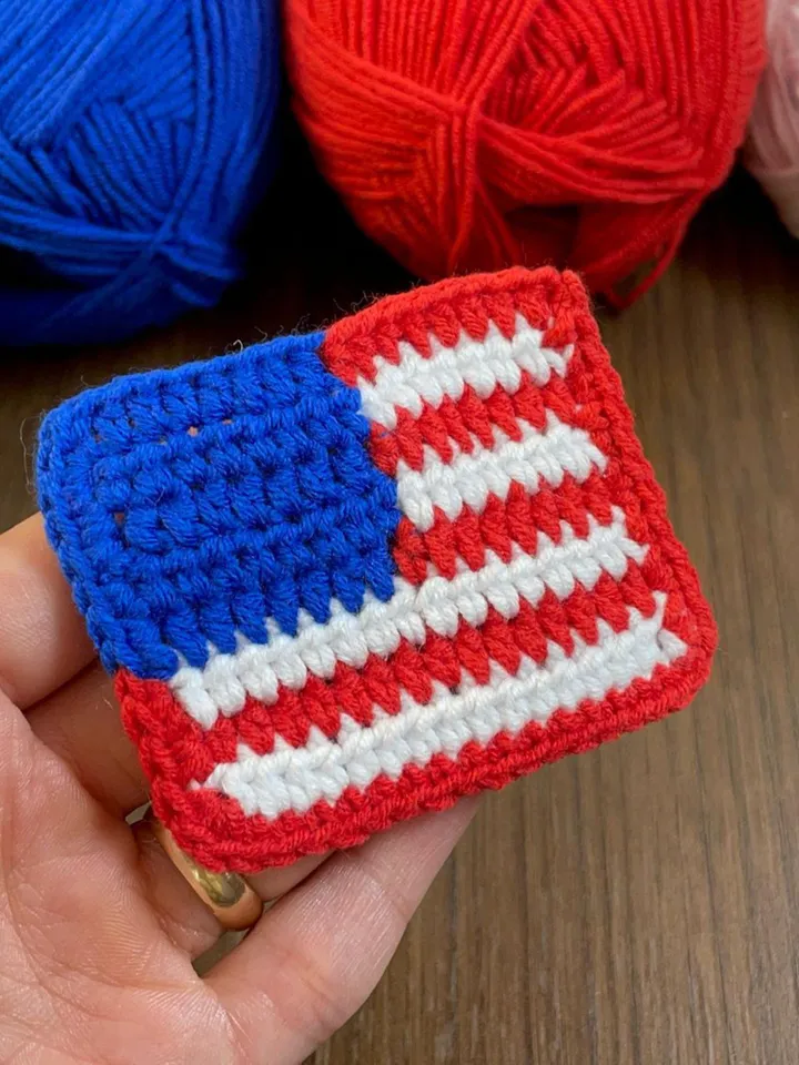 American Flag Crochet Pattern, USA Flag Applique PDF, Patriotic Crochet Square, DIY Independence Day Decor, Handmade 4th of July Craft