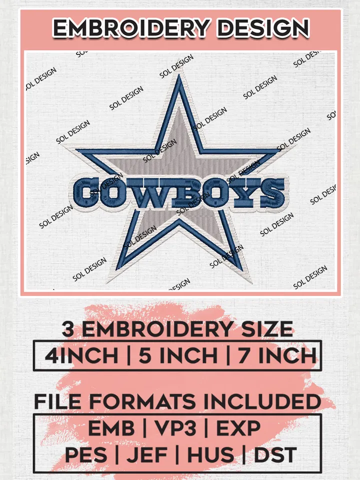 Dallas Cowboys Logo Machine Embroidery Designs, NFL Cowboys, NFL Logo Embroidery Files, NFL Dallas Cowboys Machine Embroidery Design, Digital Download