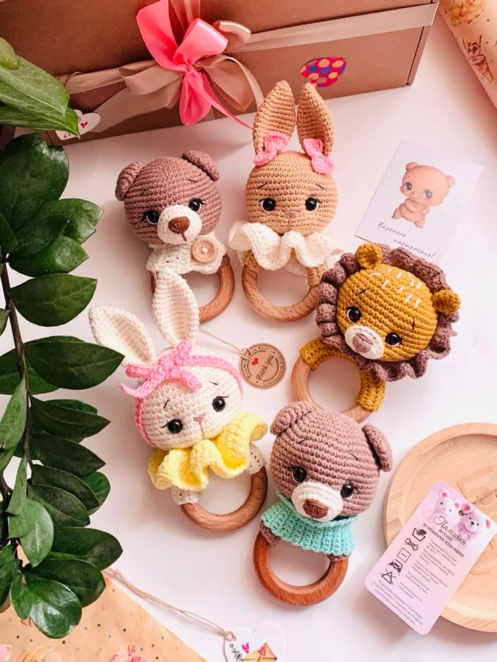 Crochet Pattern Rattle, toy for baby toddlers, Crochet Cute, Amigurumi Little Hands Toy, Plush Animal Bear, Bunny, Lion, Cat, Bee, Fox, Dragon”