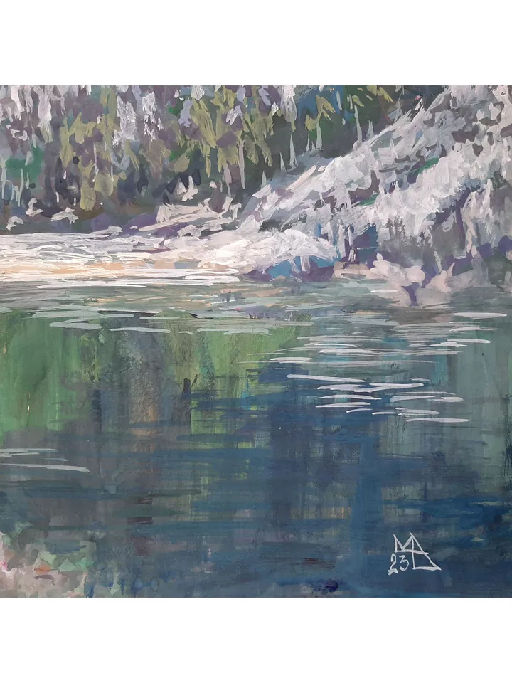 Emerald Lake Painting 10x14" ORIGINAL Mountain Landscape Artwork Impressionism Art Signed by artist Marina Chuchko