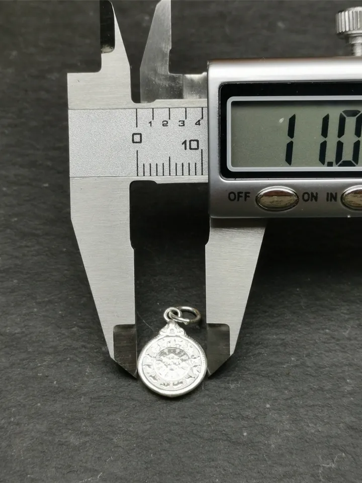 Gandhanra Handmade Tibetan Buddhist Calendar Badge Pendant,Kalachakra Amulet for Mala,Necklace,Made of Sterling Silver,Small Size 0.6"