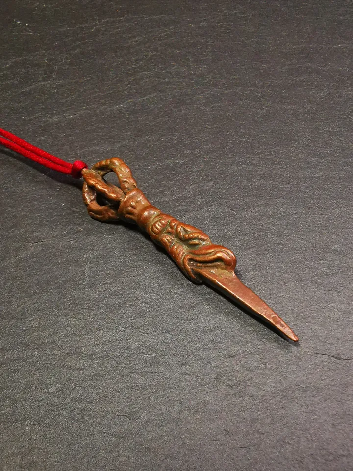 Gandhanra Antique Tibetan Amulet,Dragon Phurba,Kila(Dorje Phurba) , Trantic Buddhism Ritual Implement Pendant,Made of Copper,2.6"