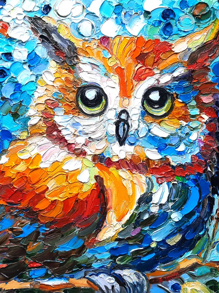Owl Art Bird Oil Impasto Oil Painting Original Oil painting 8*8