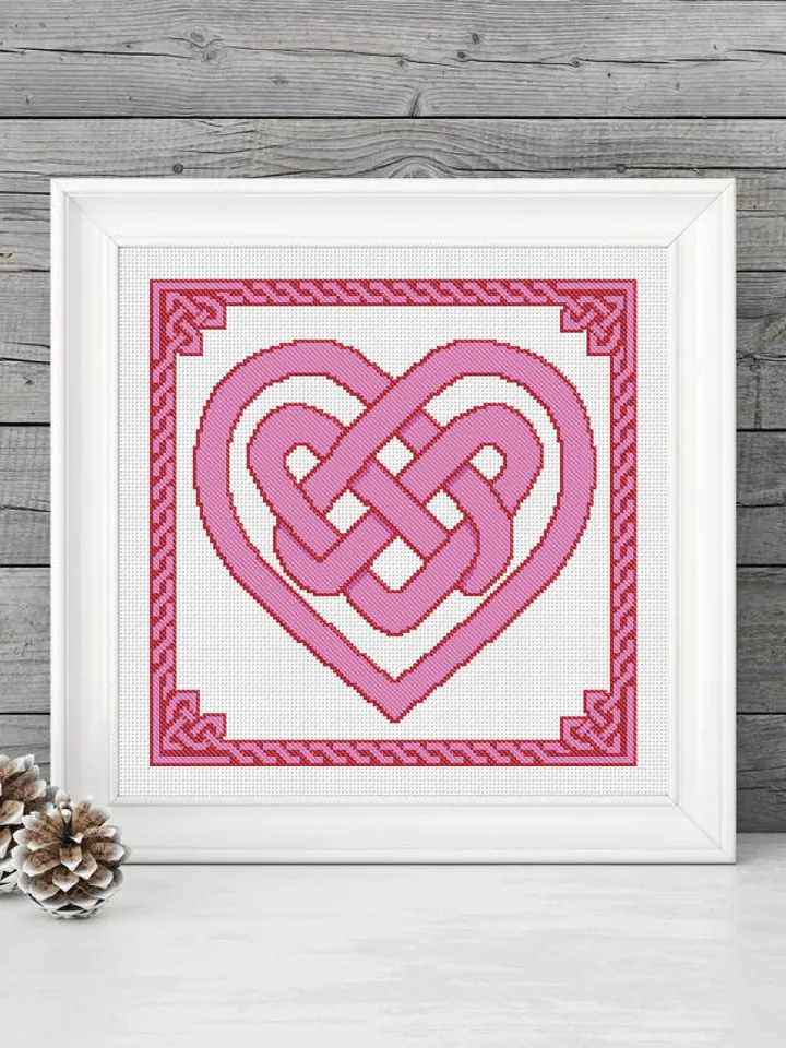 Celtic love knot cross stitch pattern download PDF, Celtic heart cross stitch chart, Celtic ornament embroidery, Easy mandala pattern #M53