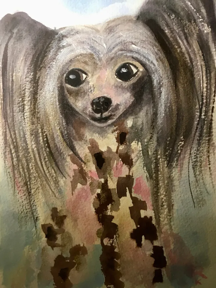 Chinese crested dog original watercolour painting,funny animals painting kids room wall art,dog lovers gifts.dogs painting wall decoration