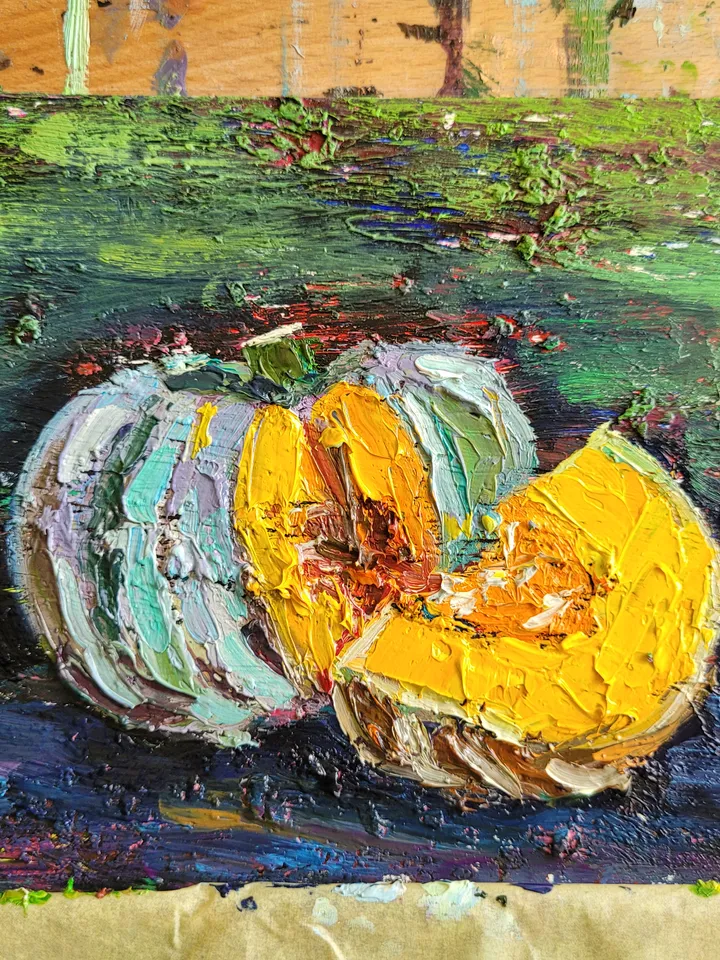 Pumpkin Painting Kitchen Wall Art Impasto Oil Painting 5x7 Fall Original Art Vegetable Wall Art Food Artwork Farmhouse Art Halloween by ArtFromVictoria