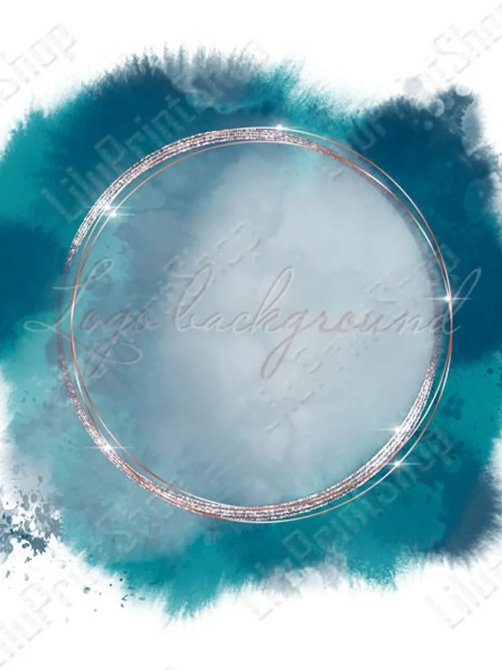 Teal logo Background png, Watercolor logo design with Bleach teal & rose gold round frame Digital instant download