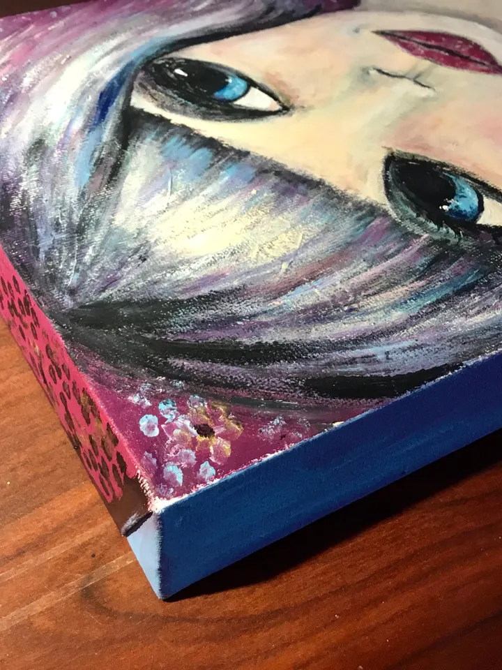 Miko-doll painting on 3 d canvas,original acrylic painting on canvas,Japanese doll painting, handmade painting home decoration,wall art