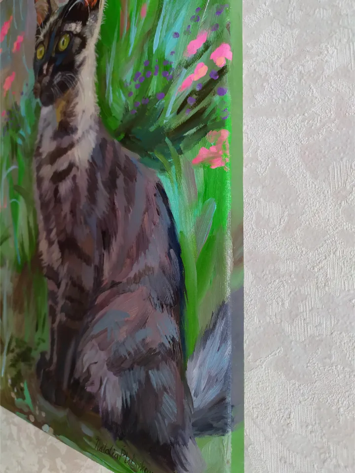 Maine Coon painting oil Animal Original Art Black Cat Artwork fine art Grey Pet canvas art by Natalia Plotnikova