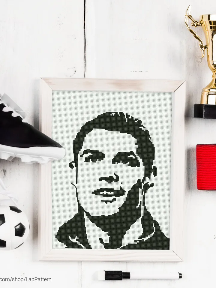 Cristiano Ronaldo Silhouette cross stitch pattern, football star, wall art, sport decor, counted, chart, gift DIY, embroidery, instant PDF