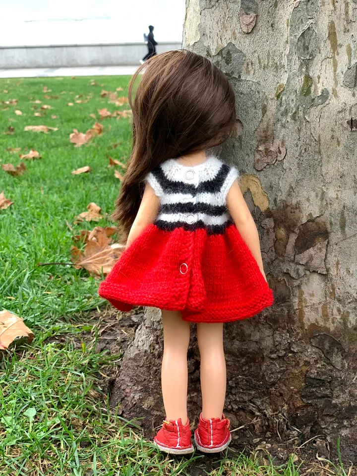 French Dress for Paola Reina doll KNIT PATTERN Oar dress for Boneka 12-13 inch doll, Ruby Red Siblies, Les Cheries 32 cm PDF eng