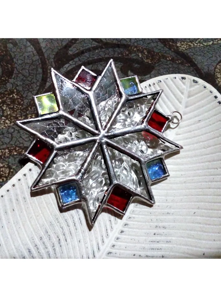 Christmas decorations, snowflake suncatcher, christmas tree star, new year tree toy, hygge christmas