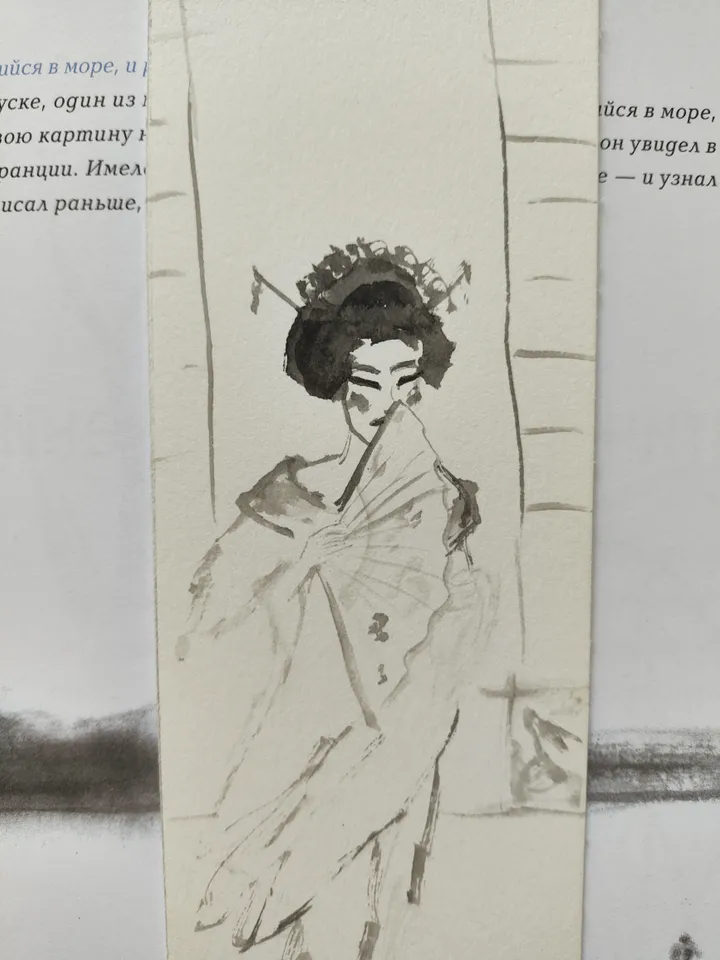 Handpainted bookmark.Original art.Geisha