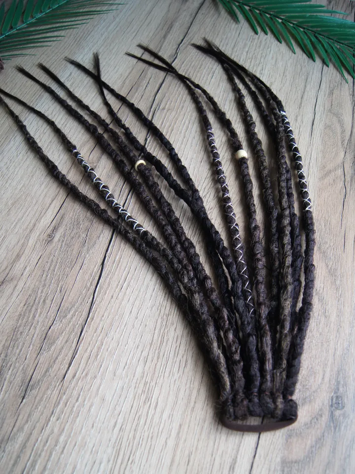 Ponytail Dreadlock Extension. Dreadlocks on elastic band. Mix brown Dreads on hair band. Hippie Witchy Pagan Viking Bohemian Boho style