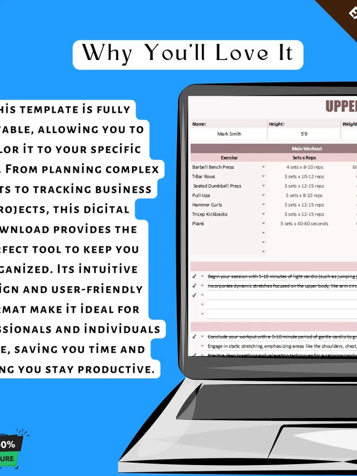 Upper Body Workout Template - Editable Google Sheets for Strength Training & Fitness Progress Tracking, Digital Download