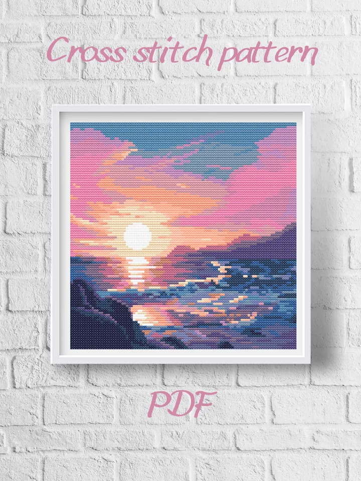 Cross stitch pattern /100x100st/ Seascape, simple cross stitch pattern PDF, cross stitch chart Landscape, PDF pattern