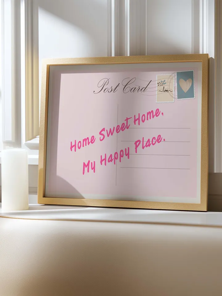 Home Sweet Home My Happy Place Vintage Post Card Poster Trendy Horizontal Print Apartment Wall Art Cute Girly Retro Wall Art Digital print
