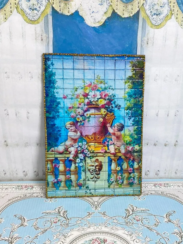 Dollhouse panel. 1:12. Handcrafted. Imitation tiles. Wall panel. Miniature dollhouse.