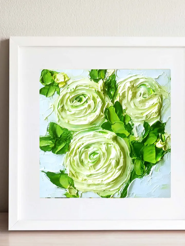 Ranunculus Painting Flowers Original Art Impasto Oil Painting Floral painting 4 by 4 in by ArtProkopaloSv