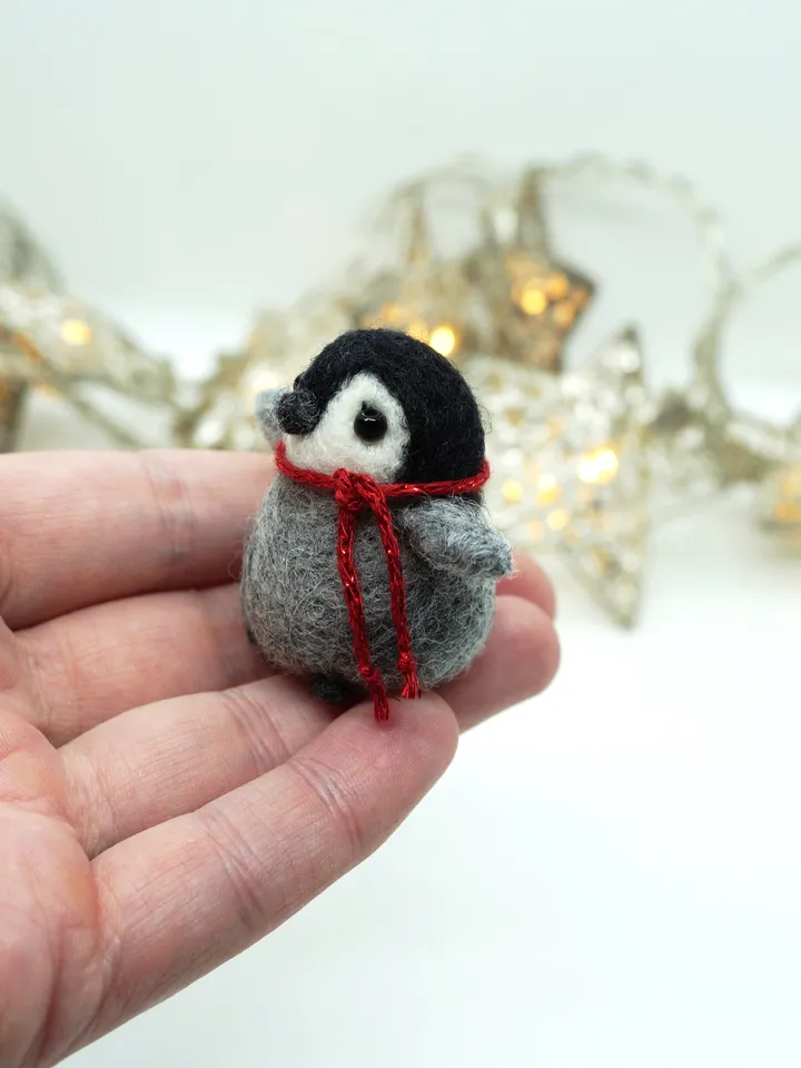 Miniature needle felted baby penguin, made to order
