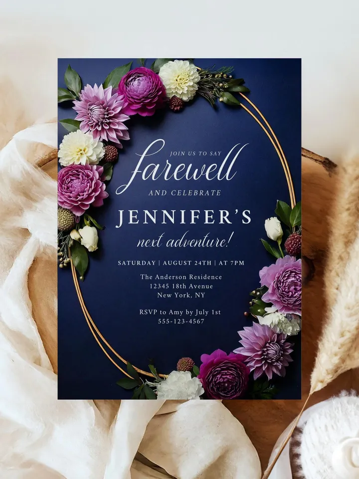 Editable Farewell Invitation | Printable Moody Floral Going Away Party Template, Moving Away Canva Digital Template Download
