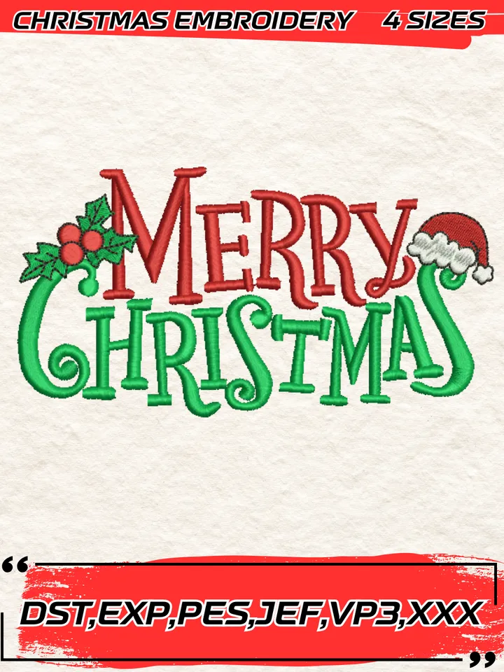 Mery Christmas Embroidery Design,Christmas Embroidery Design,4 Sizes, Digital Download #8