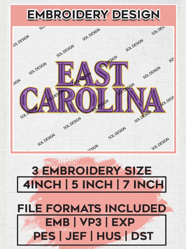 NCAA East Carolina Team Word Logo Embroidery Design Files, NCAA East Carolina Pirates Machine Embroidery, NCAA Teams, 3 sizes, NCAA Machine embroidery designs, Digital Download