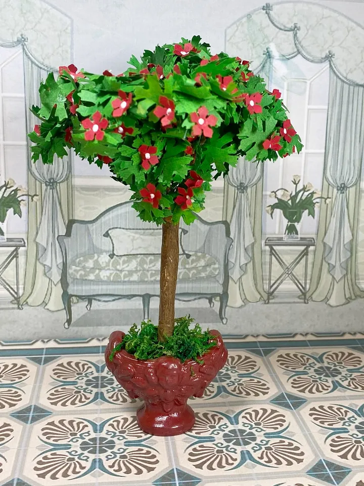 Tree in a floor planter for a dollhouse in a scale of 1:12. Miniature dollhouse. Handmade. Plant for a doll.