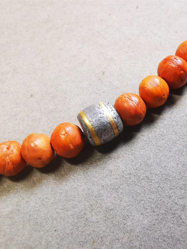 Gandhanra Handmade Tibetan Mala Spacer Beads,Cold Iron Stripe Dzi Marker Beads for Prayer Beads Necklace Accessories,0.35" × 0.35"