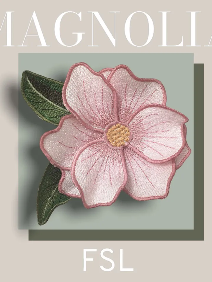 Magnolia flower FSL machine embroidery design Digital embroidery pattern Free standing lace flower file 3D embroidery Magnolia 3D