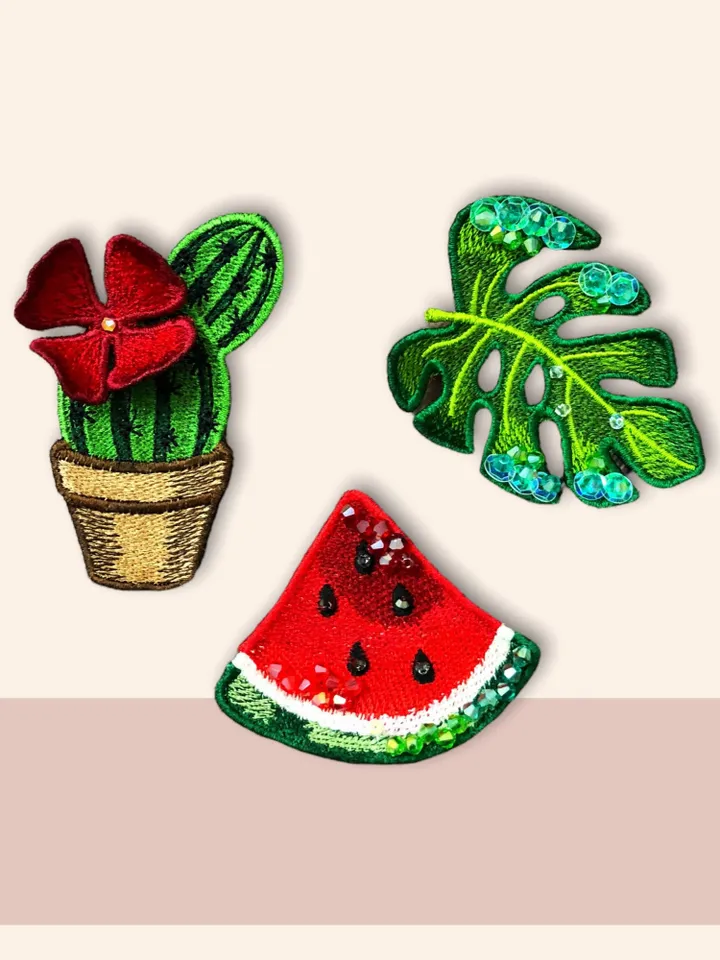 Set FSL monstera watermelon cactus broches machine embroidery designs free standing lace digital embroidery pattern décor embroidery motif