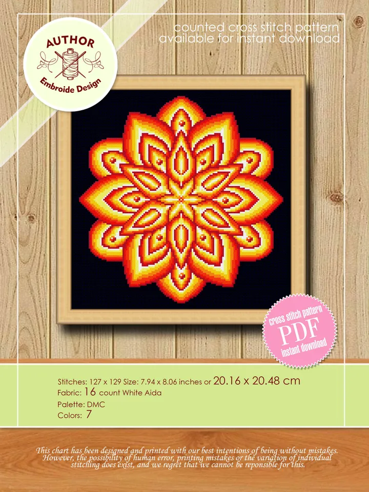 Bright colorful mandala cross stitch pattern download PDF Simple mandala digital Embroidery mandala ornament Modern beginner stitch PDF #M97