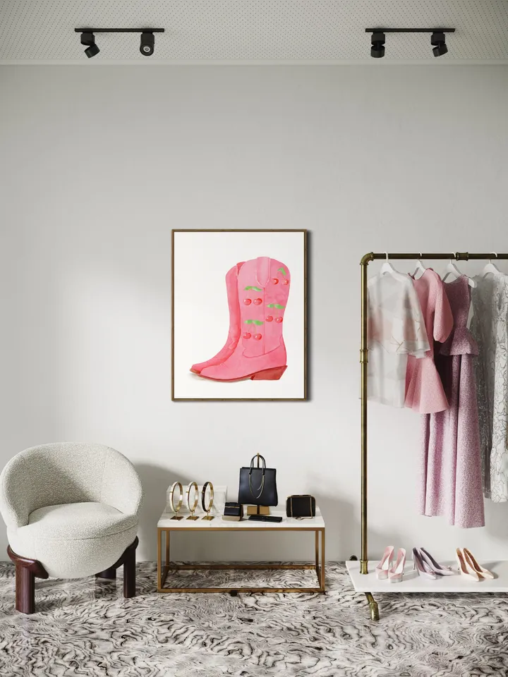 Pink Cowgirl Boots, Preppy Wall Art, Western Home Decor, Retro Girly Wall Art, College Dorm Decor, Gift For Her, Trendy Wall Art, Pink Print