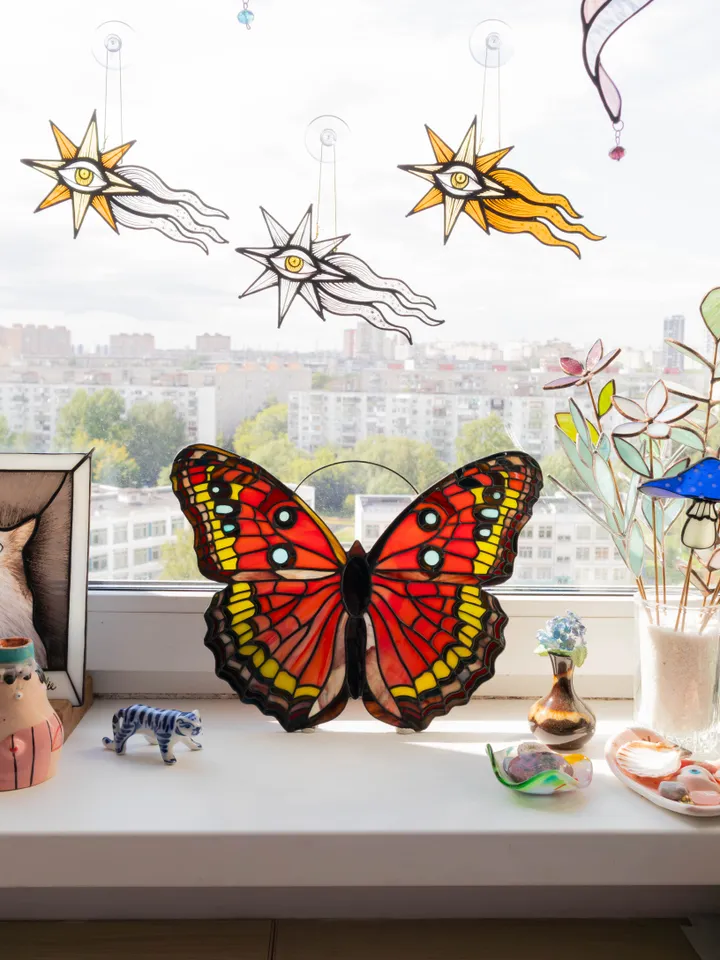 Butterfly Stained Glass, Handmade Glass Art, Window Suncatcher, Wall Hanging Decor